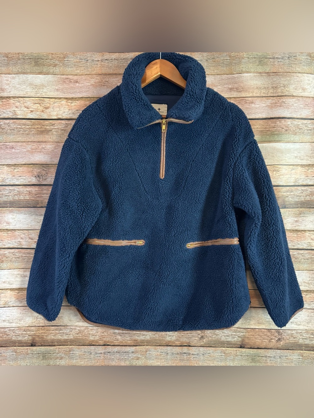 Tuckernuck Women's Rhodes Navy Blue 1/4 Zip Shearling Sherpa Size XS